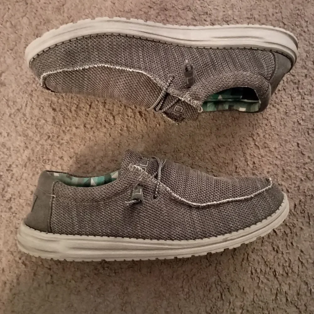 Hey Dude Mens Wally Sox Grey Charcoal Casual Slip-On US 12 PRE-OWNED